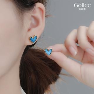 【Golicc】耳環 藍色愛戀 心型耳環(618 七夕 情人節 生日 飾品 耳釘 耳飾 耳墜 禮物)