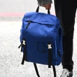 【PRADA 普拉達】素雅硬式翻蓋束口後背包旅用包玄彬款(藍 大款)