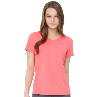 【Jack wolfskin 飛狼】女 網布拼接V領短袖排汗衣 T恤(玫粉)