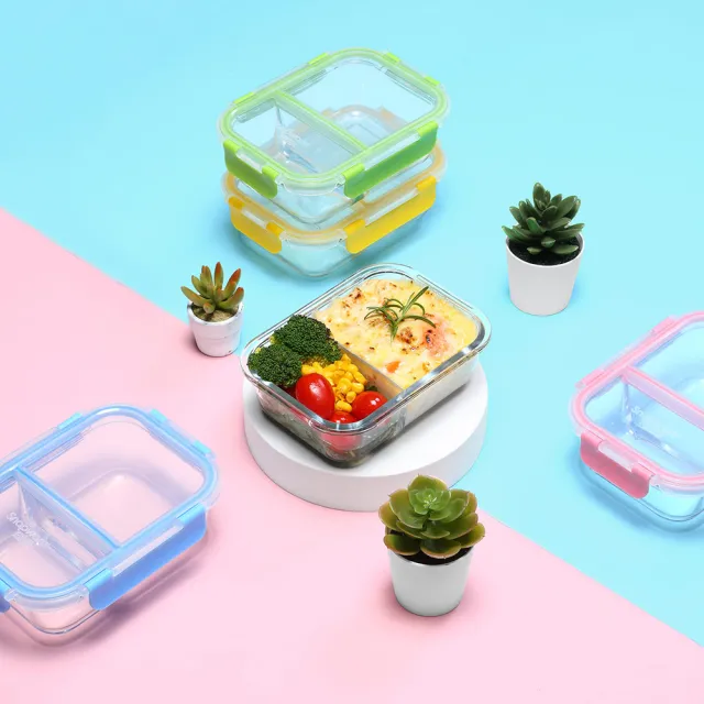 【CorelleBrands 康寧餐具】MOMO獨家限定 分隔玻璃保鮮盒超值3入組-多色可選