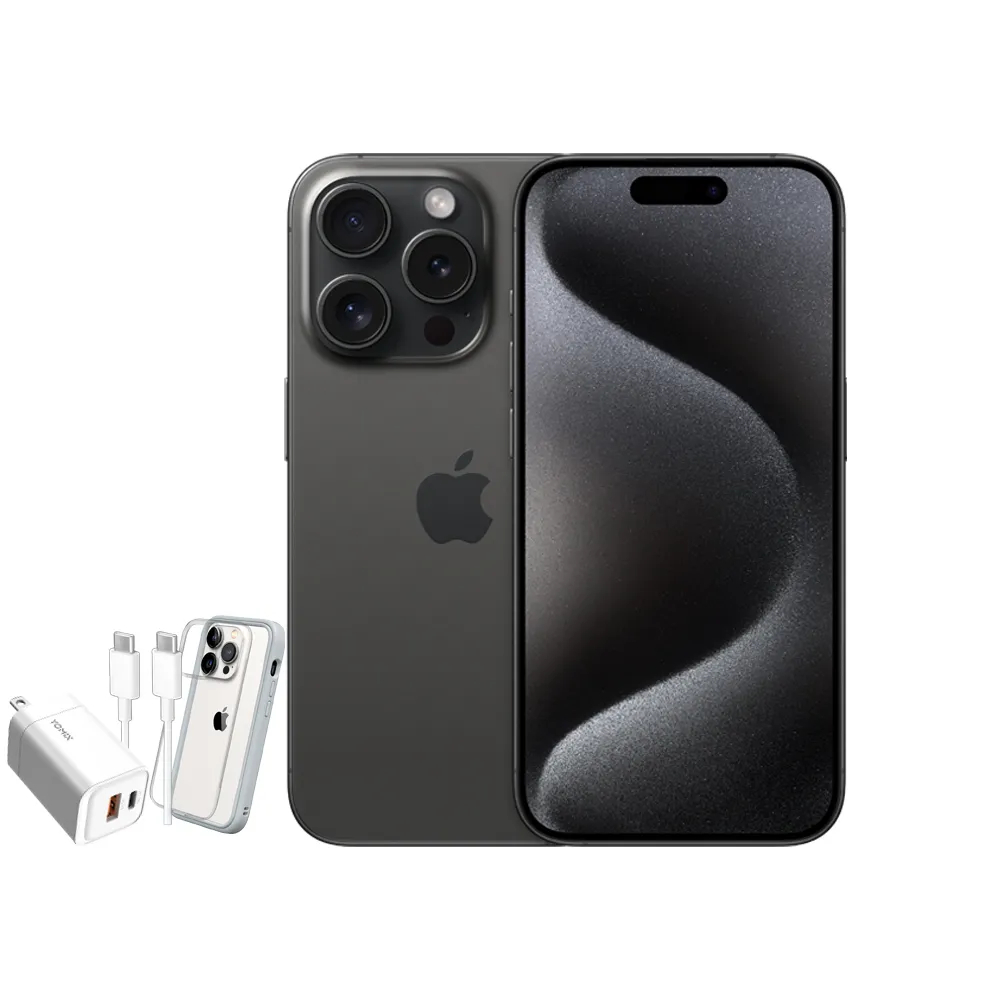 【Apple】黑色限定優惠iPhone 15 Pro(256G/6.1吋)(33W閃充+犀牛盾耐衝殼組)