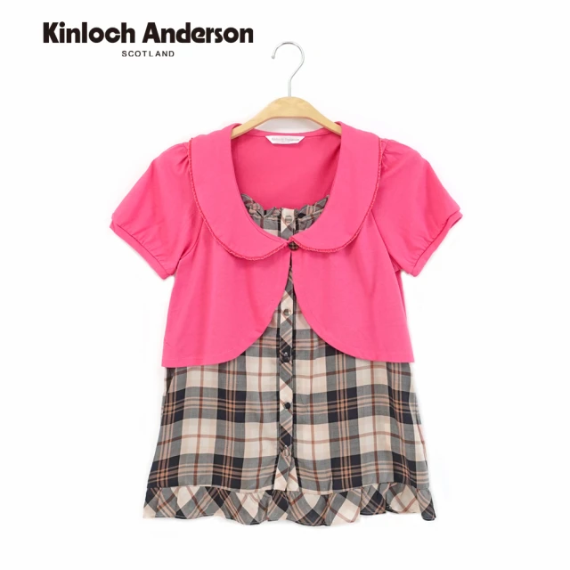 Kinloch Anderson 圓領小外套假兩件格紋短袖上衣 金安德森女裝(KA0455105 桃紅/深藍)