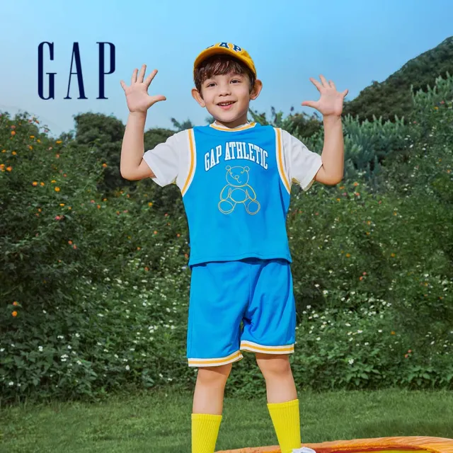 【GAP】男幼童裝 Logo小熊印花圓領短袖短褲運動套裝-多色可選(890226)