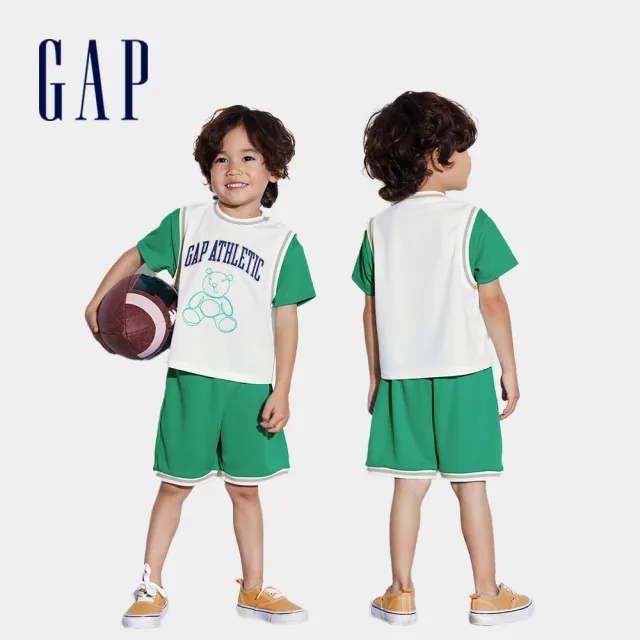 【GAP】男幼童裝 Logo小熊印花圓領短袖短褲運動套裝-多色可選(890226)