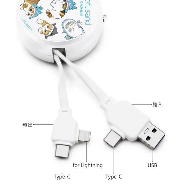 【GARMMA】Mofusand 貓福珊迪 PD快充多合一伸縮充電線-90cm
