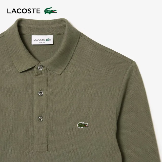 【LACOSTE】男裝-經典修身長袖Polo衫(軍綠色)
