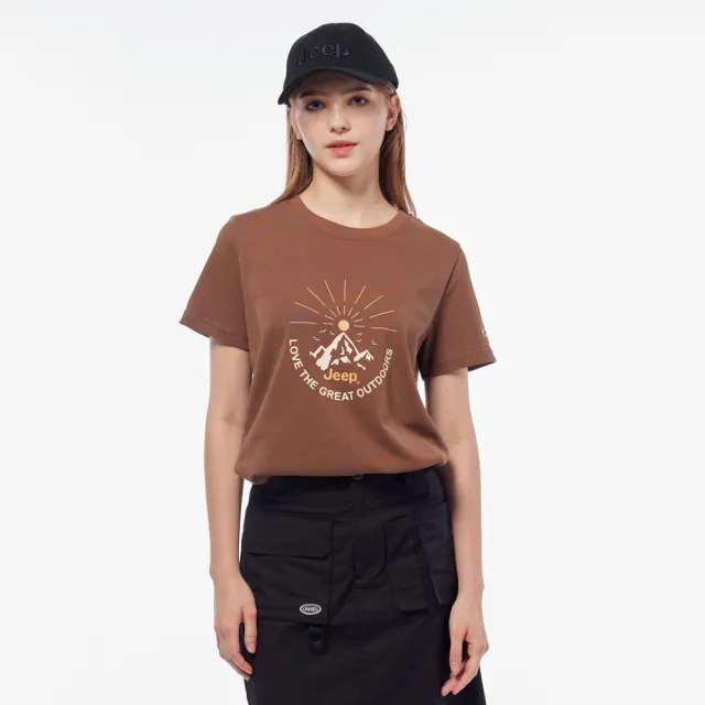 【JEEP】女裝 山脈圖騰印花短袖T恤(咖啡色)