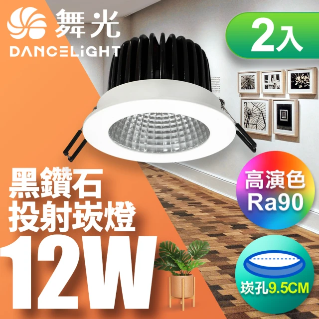 DanceLight 舞光 12W 黑鑽石崁燈 崁孔9.5CM-2入(白光/自然光/黃光)