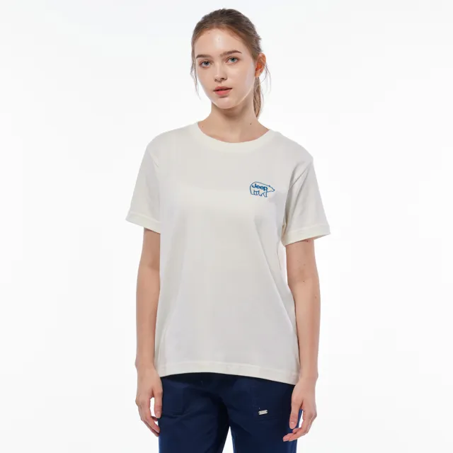 【JEEP】女裝 厚磅北極熊貼布繡短袖T恤(白色)