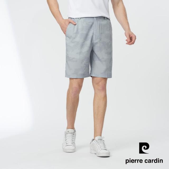 【pierre cardin 皮爾卡登】商務休閒 男款 彈性印花平口休閒短褲-灰綠色(5247965-42)