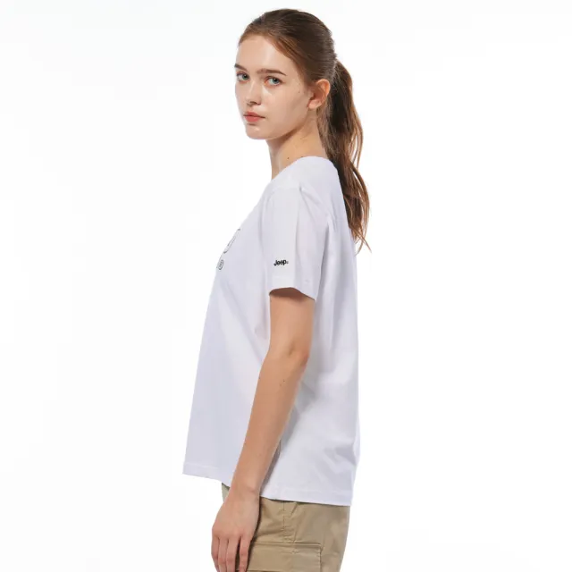 【JEEP】女裝 品牌LOGO刺繡短袖T恤(白色)