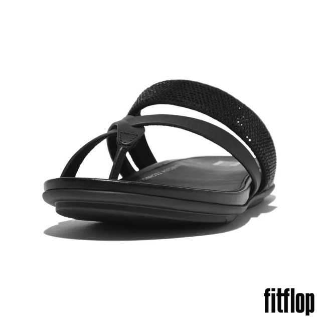 FitFlop GRACIE 水鑽皮革細帶夾腳涼鞋(黑色)