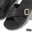 【FitFlop】LULU 水鑽扣環皮革十字交叉涼鞋(黑色)