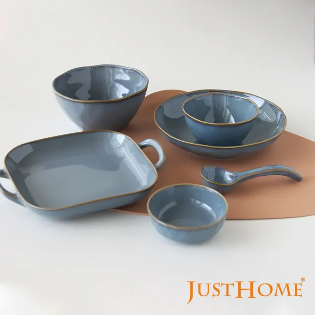 【Just Home】迷霧藍陶瓷8件碗盤餐具組-碗盤碟(碗 盤 餐具組)