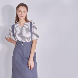 【MASTINA】翻領條紋短袖針織衫(黑 綠 灰/魅力商品)
