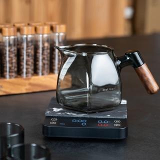 【Matrix】胡桃木手柄鑽型玻璃分享壺 600ml(手沖咖啡 分享壺 耐熱玻璃 量杯 咖啡壺 分享杯 咖啡濾杯)