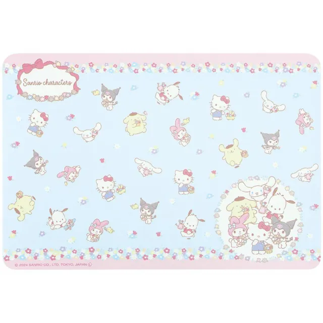 【小禮堂】Sanrio 三麗鷗大集合 PVC方形桌墊 - 花圈款(平輸品)