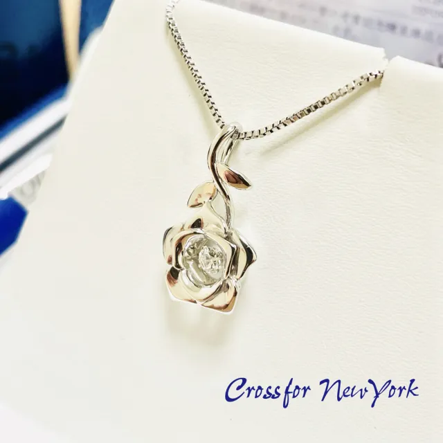 【Crossfor New York】日本原裝純銀懸浮閃動項鍊-NobleRose高貴玫瑰(提袋禮盒生日禮物 情人節送禮)