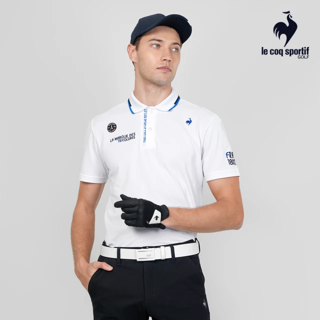 LE COQ SPORTIF 公雞 高爾夫系列 男款白色運動風彈性高機能防曬短袖POLO衫 QGT2J217