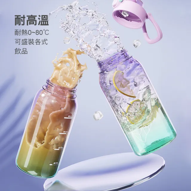 【Genki Bear 元氣熊】漸層Tritan大容量水壺/1000ml(伸縮吸管/提把設計)