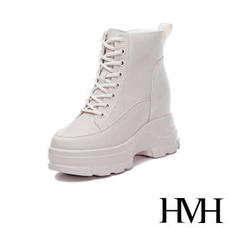 【HMH】真皮馬丁靴 厚底馬丁靴/真皮個性鬆糕厚底內增高百搭馬丁靴(白)