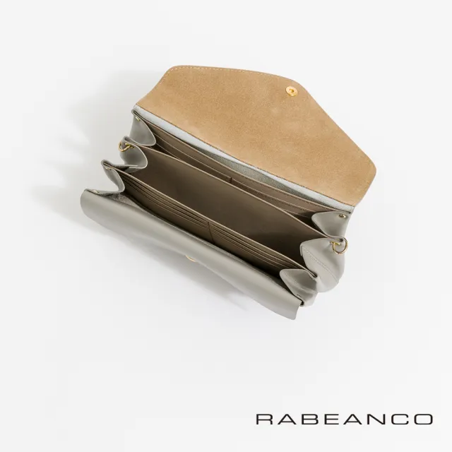 【RABEANCO】質感平滑牛皮手拿/斜背鏈帶皮夾包(灰)