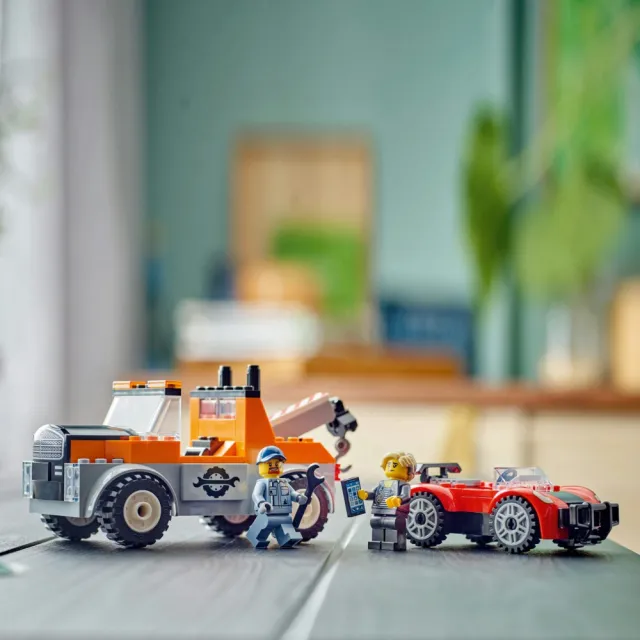 【LEGO 樂高】城市系列 60435 拖吊車和跑車維修(玩具跑車 DIY積木 禮物)