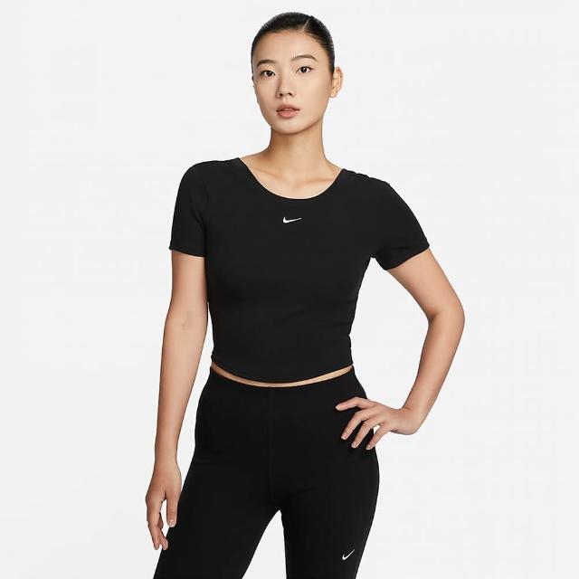 【NIKE 耐吉】上衣 女款 短袖上衣 運動 短版 AS W NSW NK CHLL KNT MRIB SS T 黑 FN3665-010