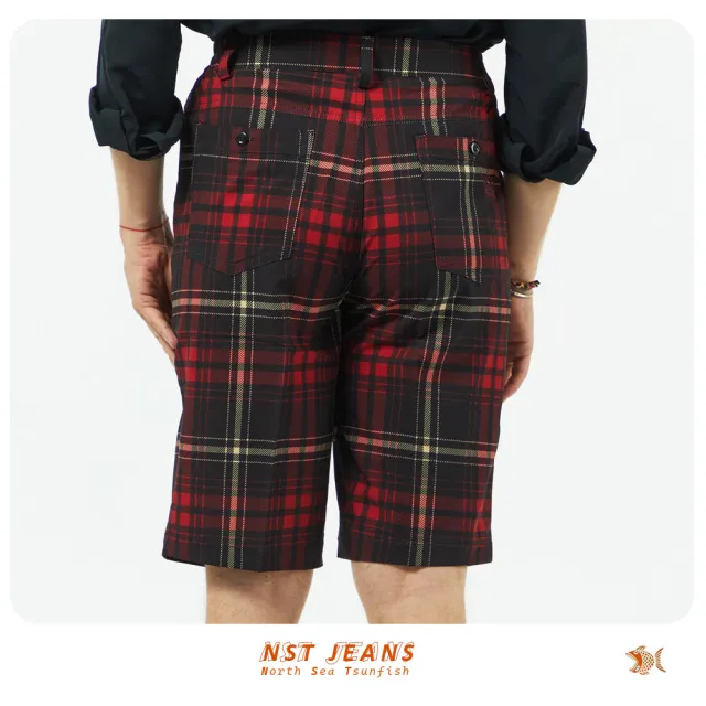 【NST JEANS】蘇格蘭經典紅黑格 男彈性短褲-中腰鬆緊帶 特大尺碼(398-25985)
