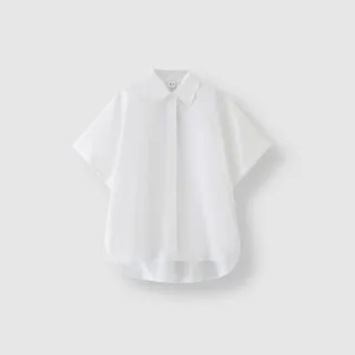 【GAP】女裝 Logo翻領短袖襯衫-白色(464869)