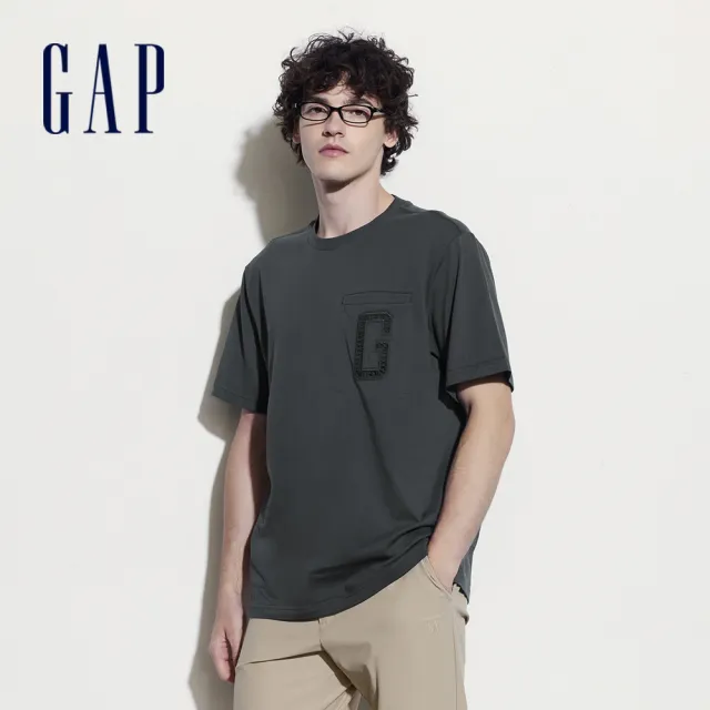 【GAP】男裝 Logo純棉圓領短袖T恤-深灰色(464171)