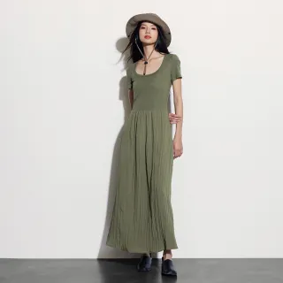 【GAP】女裝 Logo方領短袖洋裝-深綠色(406427)