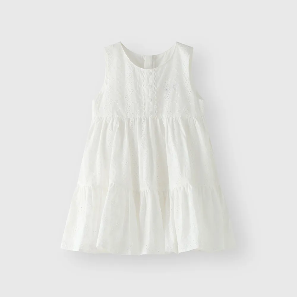 【GAP】女幼童裝 純棉圓領無袖洋裝-白色(466786)
