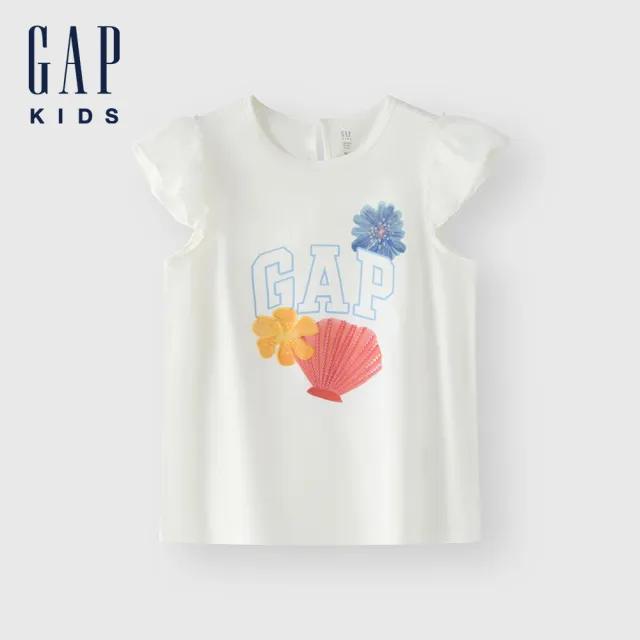 【GAP】女童裝 Logo印花圓領短袖T恤-白色(465940)