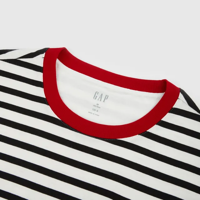 【GAP】女裝 Logo純棉印花圓領短袖T恤 親膚系列-黑白條紋(465246)