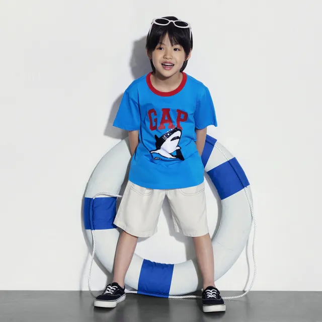 【GAP】男童裝 Logo純棉趣味圓領短袖T恤-藍色(466157)