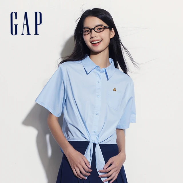 GAP 女裝 Logo小熊印花圓領短袖洋裝-灰色(51029