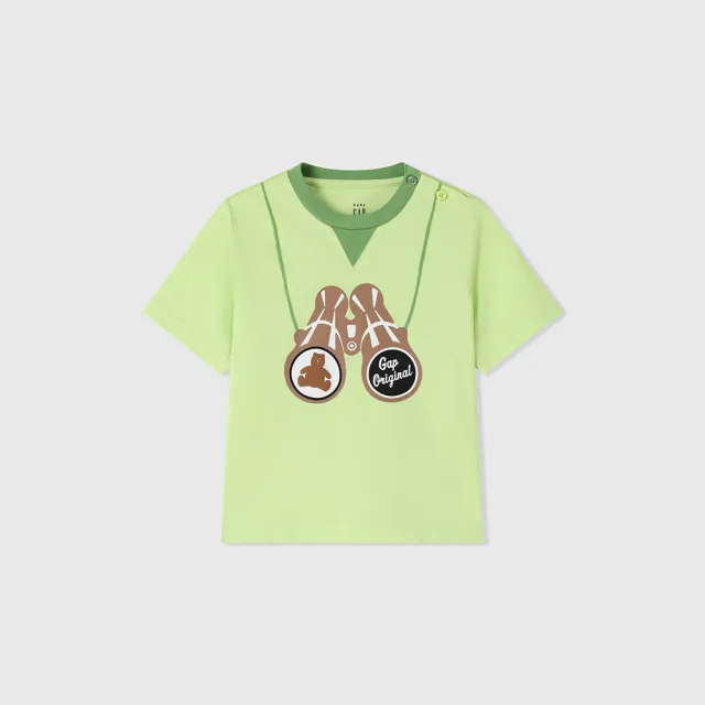 【GAP】男幼童裝 Logo純棉小熊印花圓領短袖T恤-淺綠色(465344)