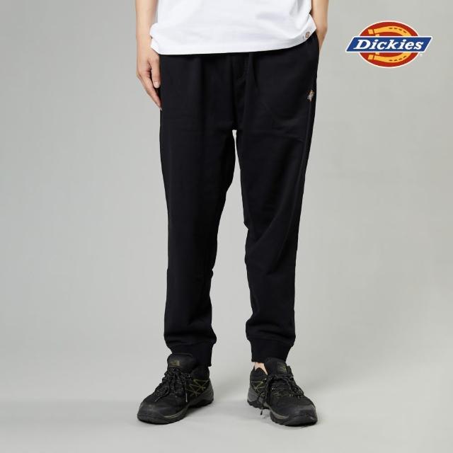 【Dickies】男款黑色經典三色Logo印花抽繩腰緊褲腰休閒長褲｜DK013105BLK