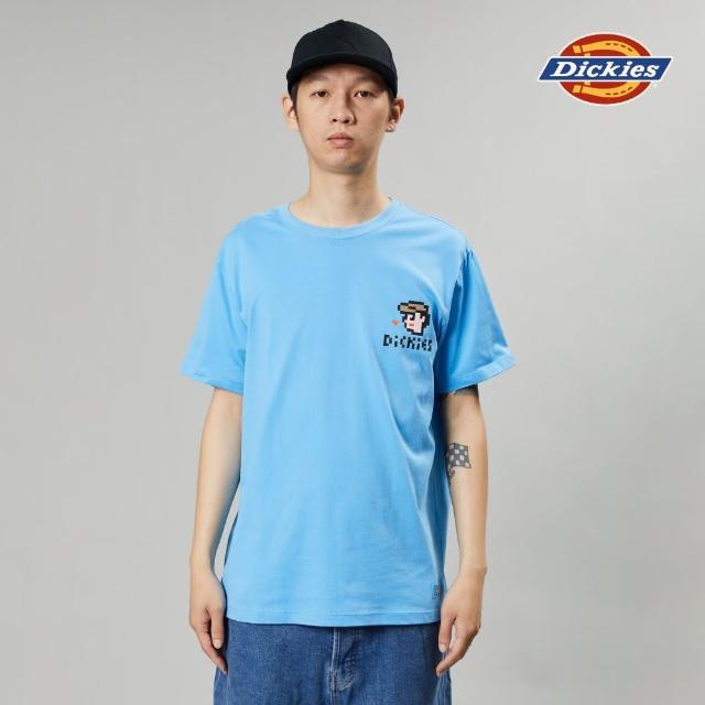 【Dickies】男女款天青藍純棉胸前像素圖案印花短袖T恤｜DK011542E62