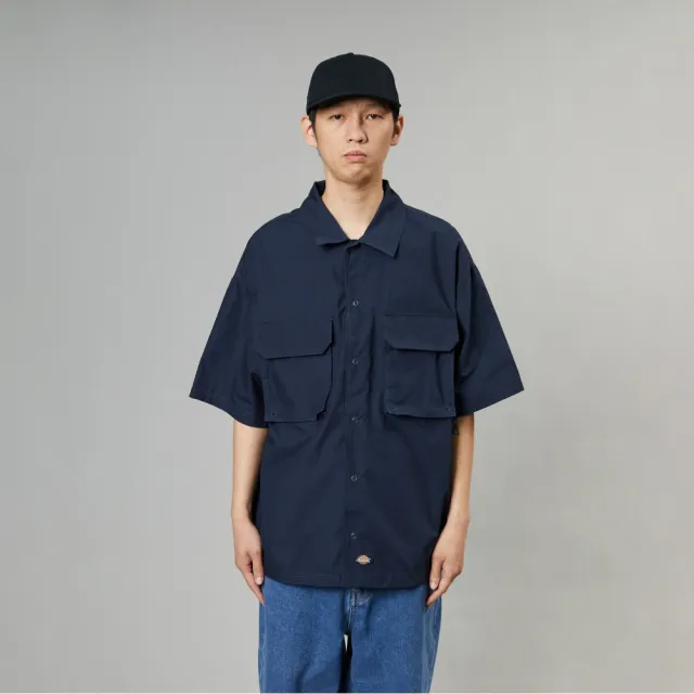 【Dickies】男款深海軍藍純棉胸前大口袋設計寬鬆工裝短袖襯衫｜DK012972DNX