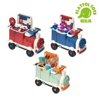 【Playful Toys 頑玩具】3IN1滑行火車家家酒(可收納可騎乘 廚房玩具 醫生玩具 工具組玩具 兒童禮物)