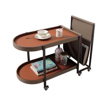 【obis】巴斯特雙層馬鞍皮推車茶几