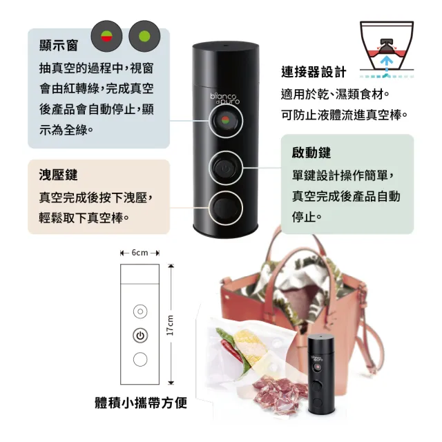 【Bianco di puro 彼安特】FRESCO PRO 時尚型真空食物保鮮機 含5入真空袋(保鮮包裝封口機/封口機)
