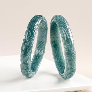 【Paiya 派亞】A貨翡翠藍水正圈立體雕刻鳳凰手鐲平安鐲冰種玉石鐲子女手飾(收藏/送禮)