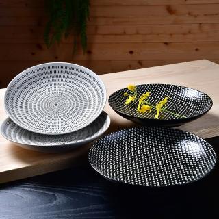 【YU Living 信歐傢居】歐式普普風陶瓷小餐盤二件組 盤子(二件一組/20cm/2色/黑色/白色)