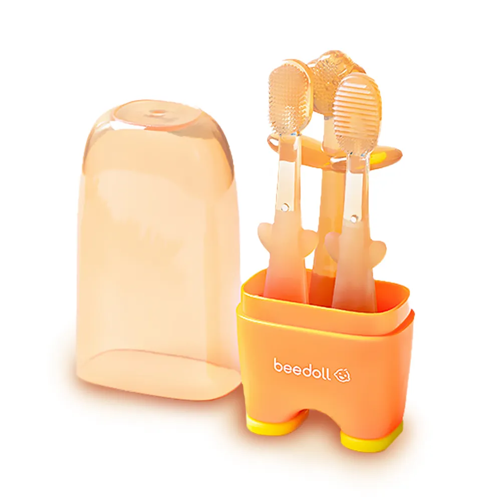 【寶貝牙】嬰兒矽膠牙刷三件套-附收納盒(幼兒 乳牙刷 兒童 口腔清潔刷 訓練刷牙 安全牙刷 舌苔刷 寶寶)