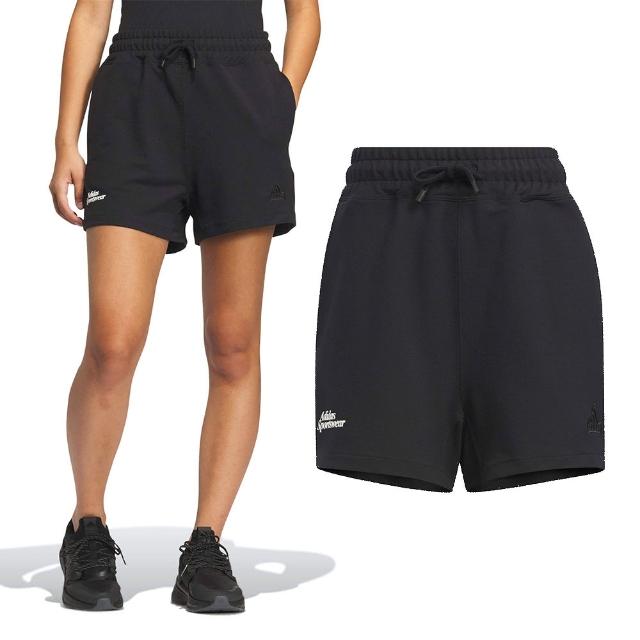 【adidas 愛迪達】LOUNGE KN Short 女款 黑色 運動 口袋 寬鬆 棉質 訓練 短褲 IM8865