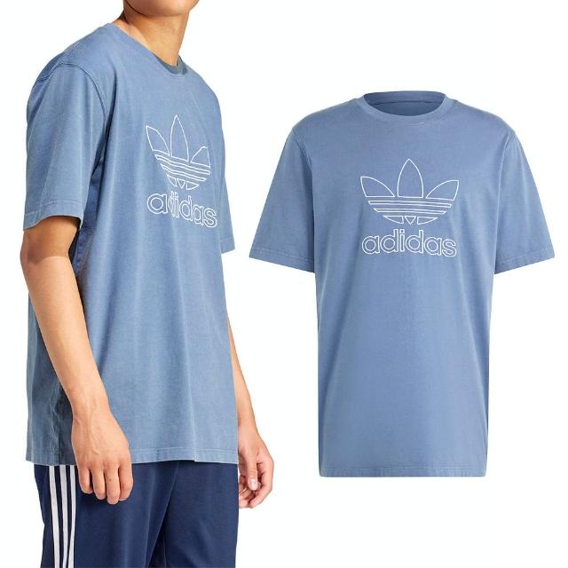 【adidas 愛迪達】OUTL TREF Tee 男款 藍色 運動 圓領 寬鬆 三葉草 休閒 短袖 IR8002