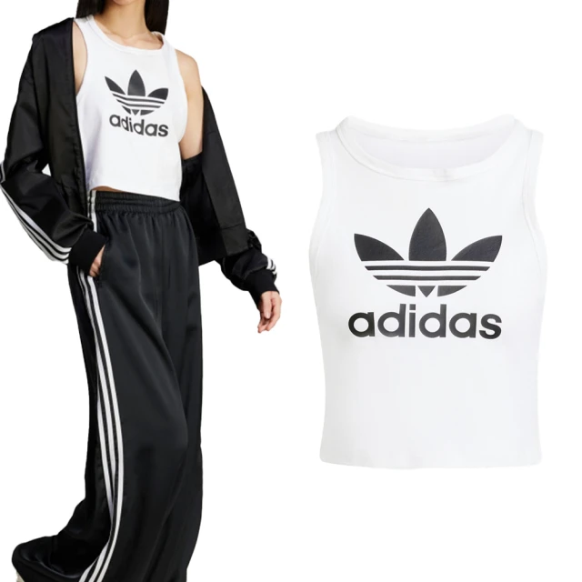 adidas 愛迪達 Trefoil Tank 女款 白色 Logo 短版 無袖 慢跑 運動 三葉草 背心 IP0679